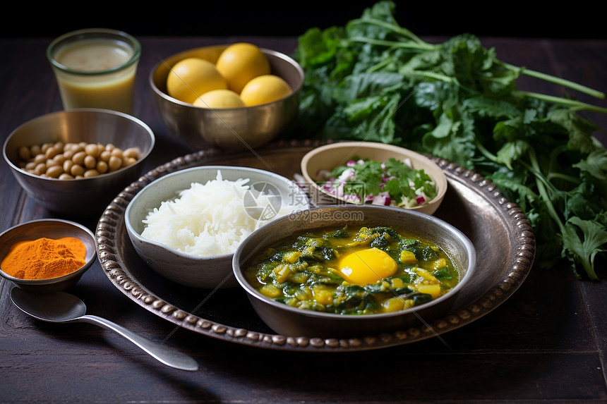 传统的印度蔬菜汤套餐图片
