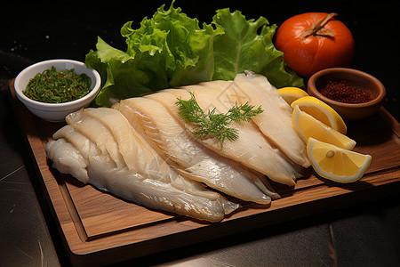 新鲜的鱼肉与蔬菜图片
