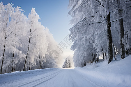 满地皆白雪覆树林图片