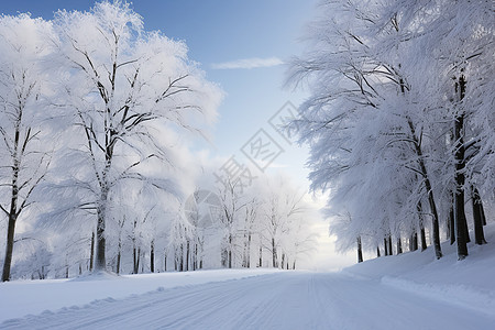 冰栗子冬日白雪林间小路背景