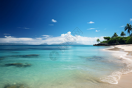 海滩上的椰树与碧海图片