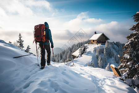 冬日雪山旅者图片