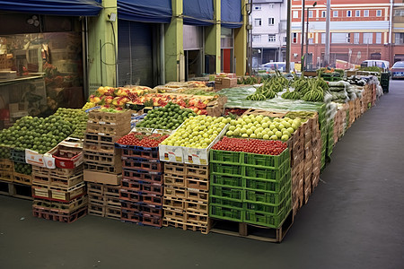 菜市场上新鲜的蔬菜篮子图片