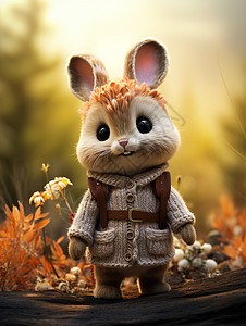 野外探险的卡通小兔背景图片