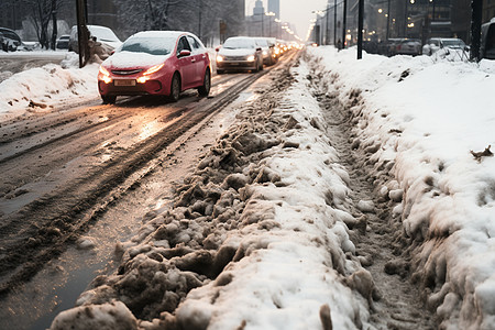 雪后潮湿的城市街道背景图片