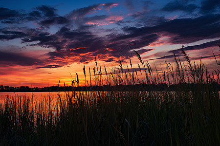 湖上的日落图片图片
