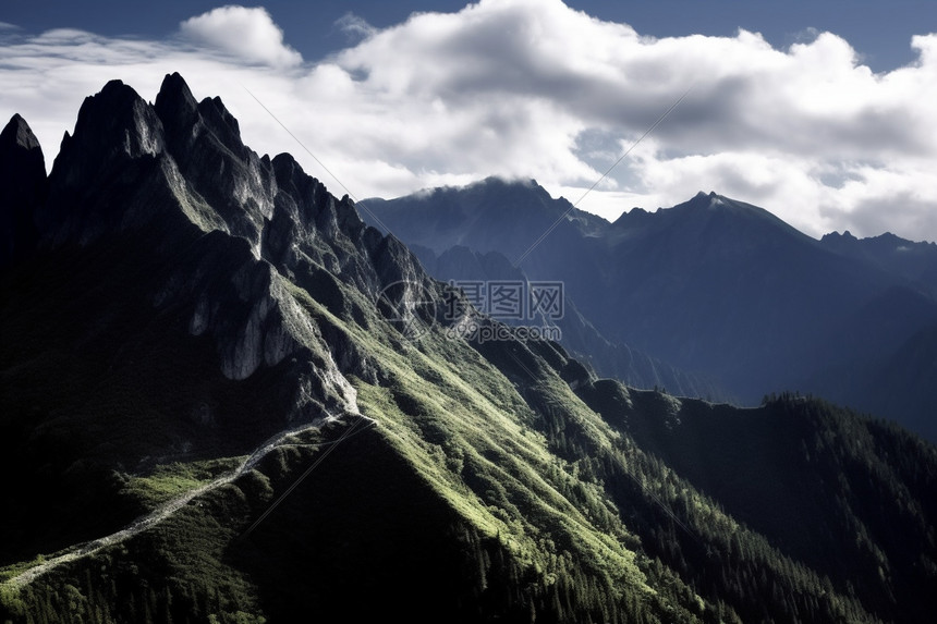 郁郁葱葱的山间景观图片