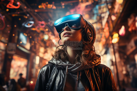 佩戴VR眼睛的科技感世界图片