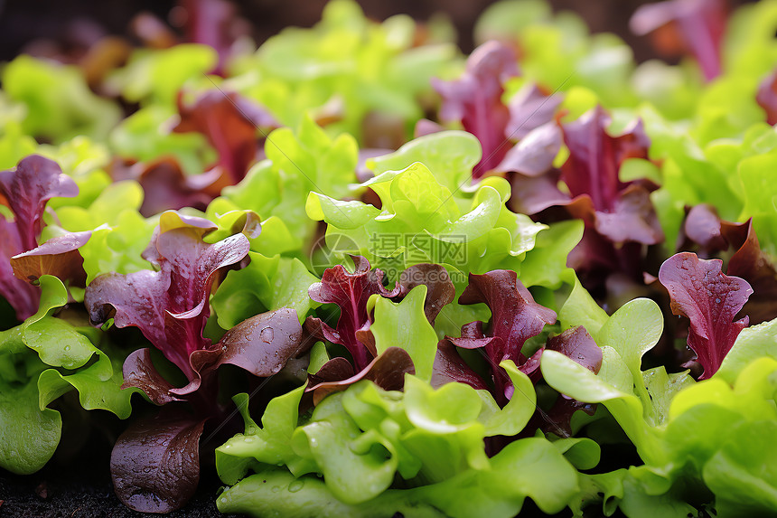 新鲜的红紫绿色甘蓝菜苗图片