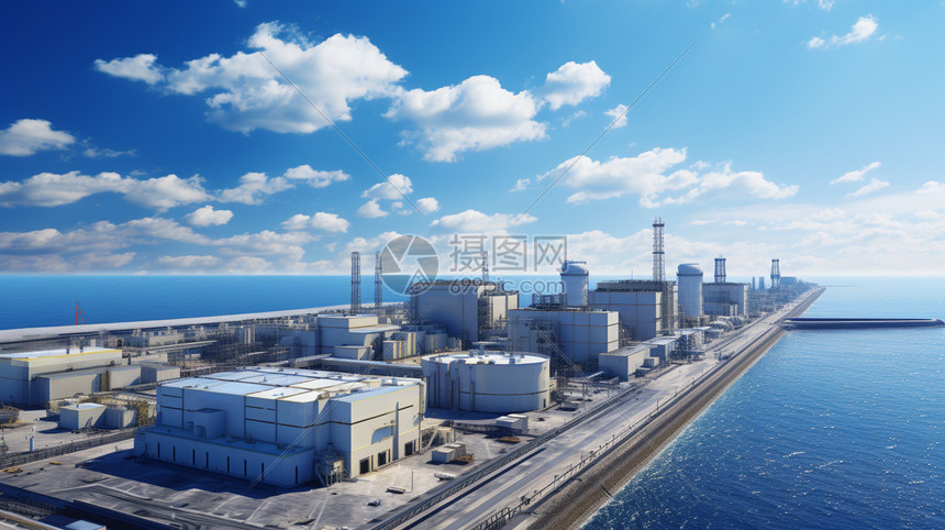 蓝天下的核能发电厂图片