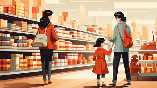 超市里的消费者插画图片