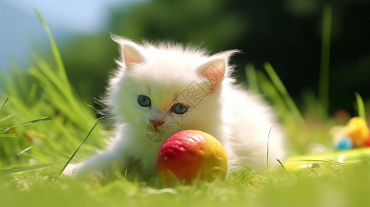草坪上玩耍的小猫图片