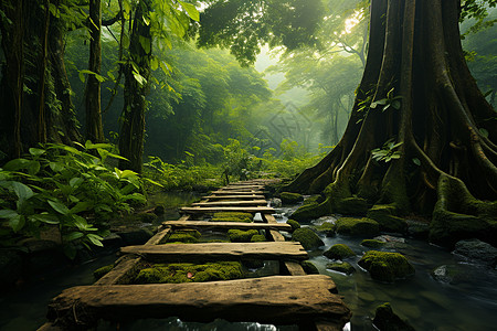 丛林中的木桥图片
