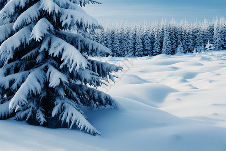 雪地里的冷杉背景图片