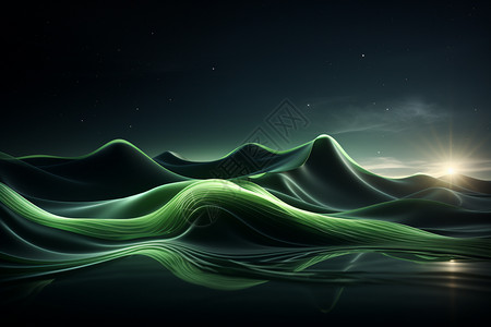 夜晚的绿色海浪图片