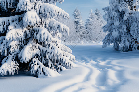 雪地树叶雪地里的树木背景