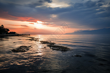 日出海景的壁画图片