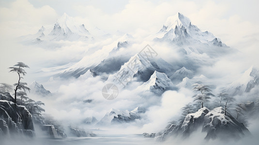雪山的手绘图图片