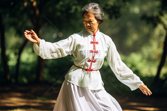 太极锻炼的妇女图片