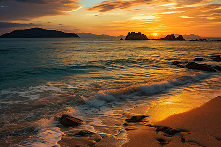 夜幕降临时的海浪背景图片