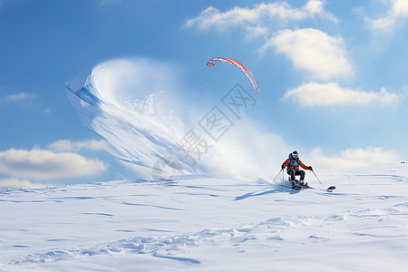 冬季雪地上的滑雪冒险背景图片