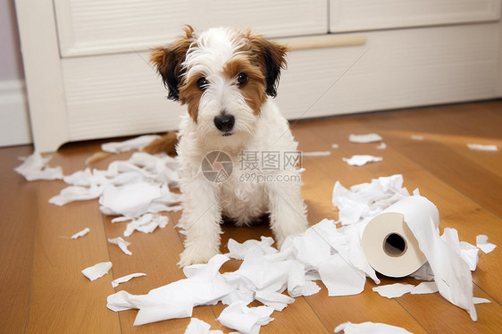 淘气的小狗和卷筒纸图片