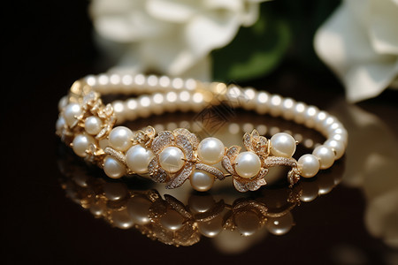 花中珍珠手链背景图片
