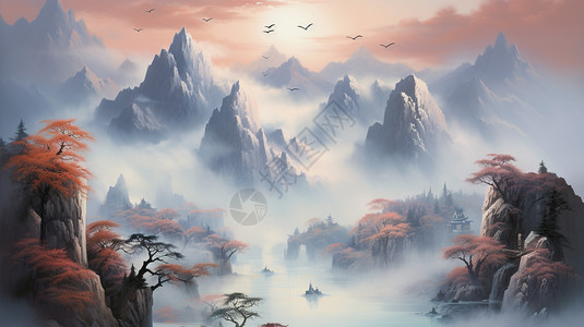 中国山峰绘画图片