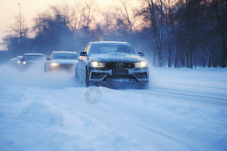 汽车雪中飞驰图片