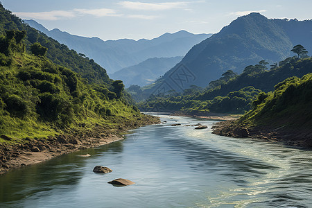 阳光下的山川江河图片