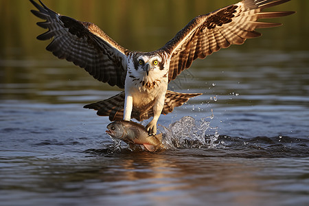 水中展翅捕鱼的大鸟图片