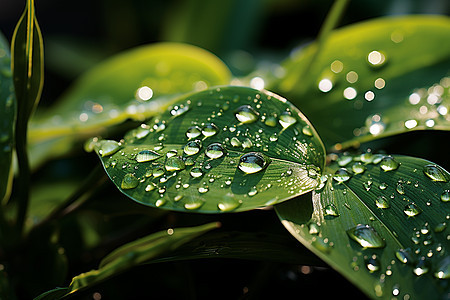 绿叶水滴清晰可见背景图片