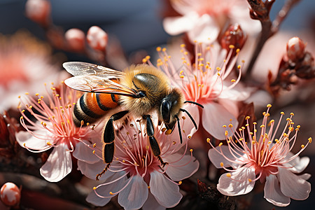 蜜蜂在花朵上图片