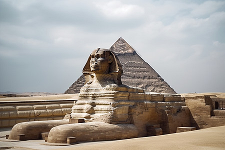 金字塔上的狮身人面像图片