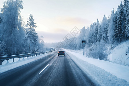 雪山里的汽车冬日领航背景