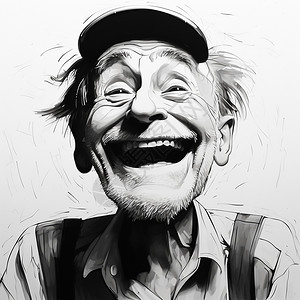 老人笑容开心的老人插画