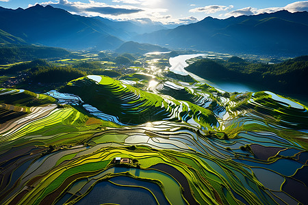 龙脊梯田农田美妙风景背景