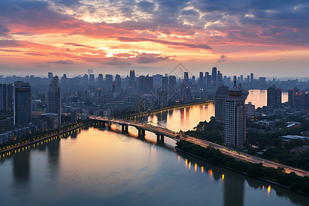 夕阳下的城市景观图片