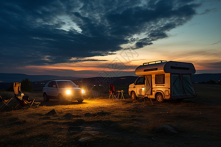 夕阳下的露营人生图片