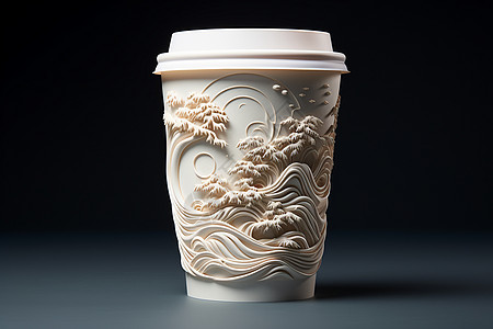 宋代山水画风的咖啡杯高清图片