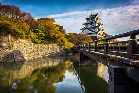 孔雀城秋日天空中的大阪城背景