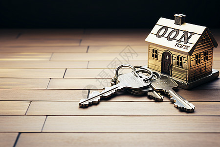 木板上的钥匙和房屋模型图片