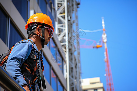 高风险运动建筑高楼下的工人背景