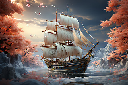 抽象创意航行的帆船图片