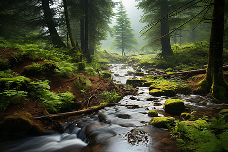 溪流穿过茂密的雨林图片