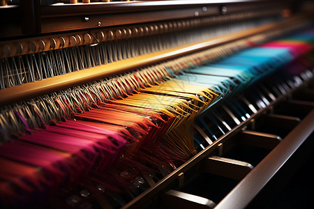 丝织机上的纺织绸缎图片