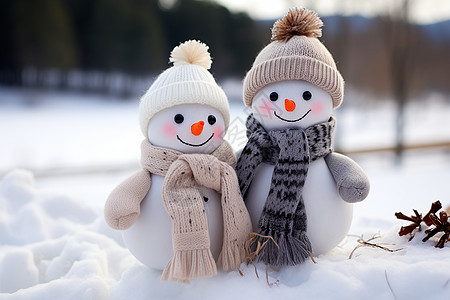 雪地里的小雪人玩具背景图片