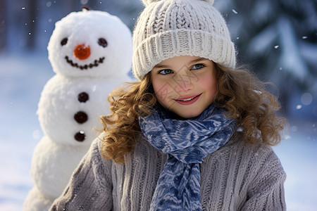 雪地里带帽的小女孩图片