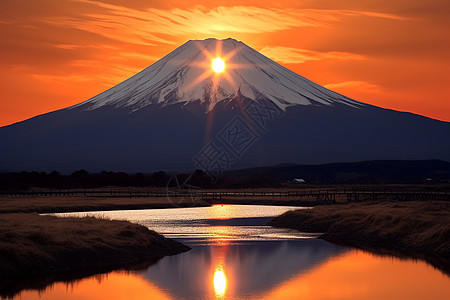 富士山下的美丽景观图片