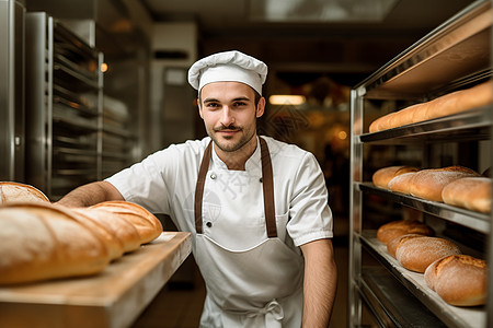 面包车间手工制作面包的面包师傅背景